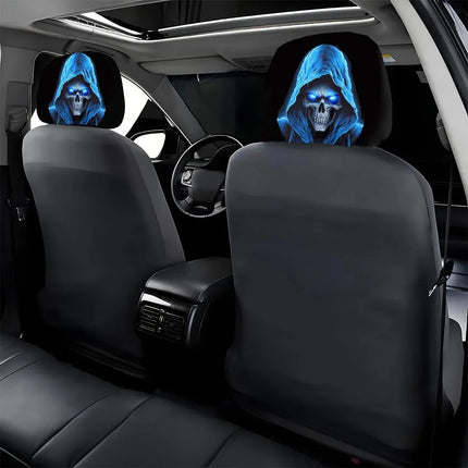 Blue Skull Car Headrest Cover