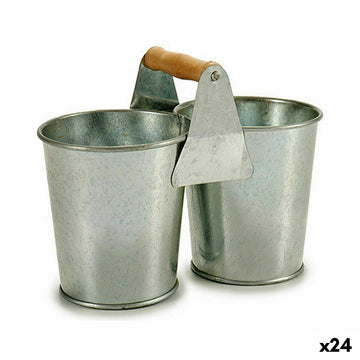 Planter Ibergarden Brown Silver Wood Zinc Double 20 x 15 x 10,2 cm (24 Units)