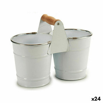 Planter Ibergarden White Silver Wood Zinc Double 20 x 15 x 10,2 cm 20,5 x 15 x 10,2 cm (24 Units)