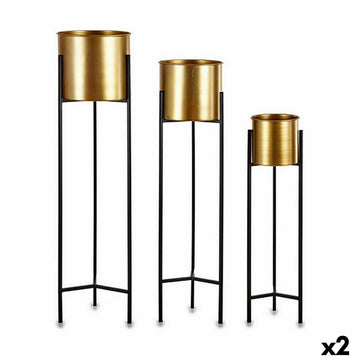 Set of Planters Gift Decor Black Golden Metal 24 x 93,5 x 24 cm (2 Units)