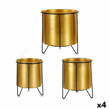 Set of Planters Gift Decor Black Golden Metal 21,5 x 22,5 x 21,5 cm (4 Units)
