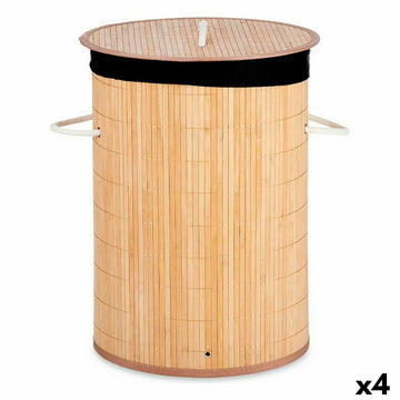 Laundry basket Kipit Black Natural Cotton Polyester Metal Bamboo Viscose MDF Wood 48 L 37 x 50 x 37 cm (4 Units)