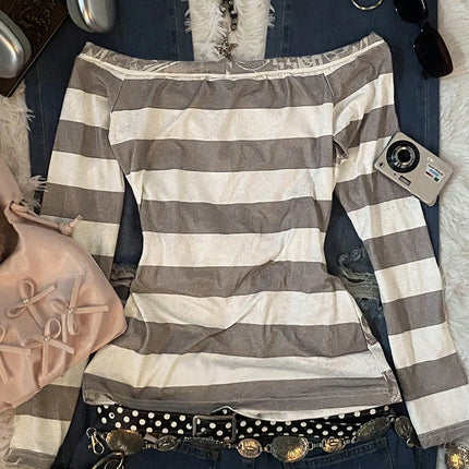 Women’s Y2K Striped One-Shoulder Top