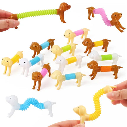 10-Piece Dog Pop Tube Toy Set
