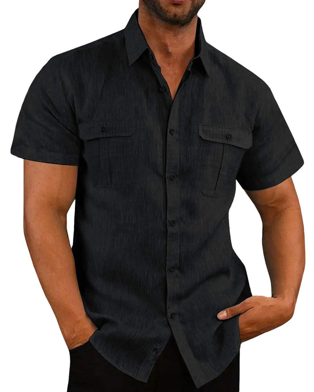 Men’s Linen Stand Collar Shirt
