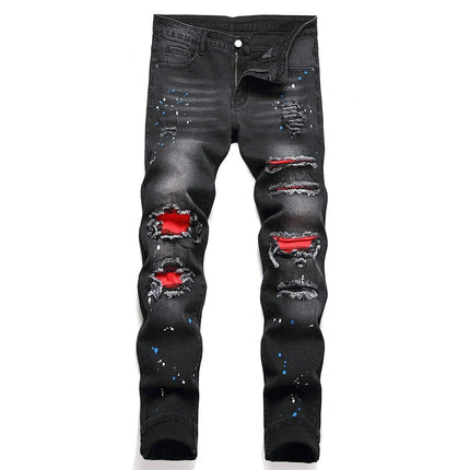 Men’s Ripped Patchwork Black Jeans