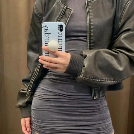 Women's Faux Leather Bomber Jacket