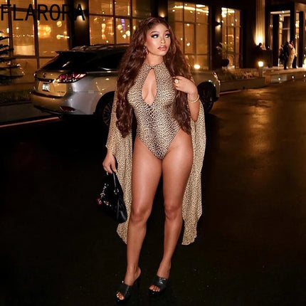 Women's Leopard Print Flared-Sleeve Bodysuit