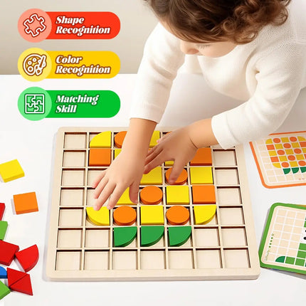 Wooden Mosaic Shape Puzzle and Color Matching Game