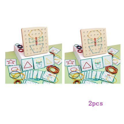 Montessori Rubber Band Pattern Board with Shape Cards for Kids