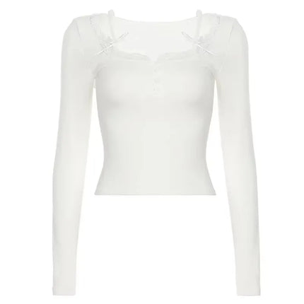 Elegant Bow-Detail V-Neck Lace Top