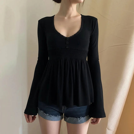 Women's Lace Trim V-Neck Top