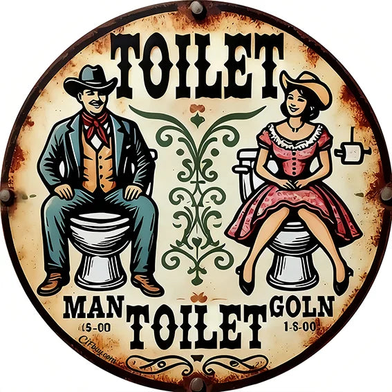 Retro Round Metal Toilet Sign