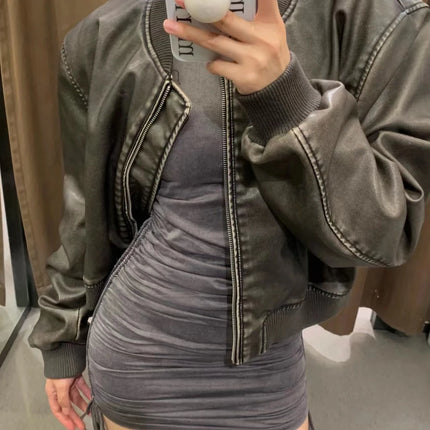 Women's Faux Leather Bomber Jacket