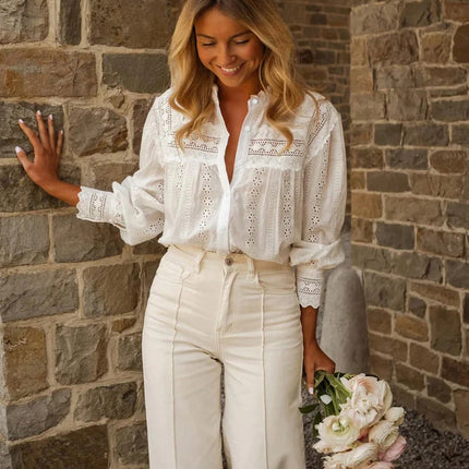 Women's Lace-Up Embroidered Blouse