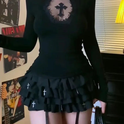 Women's Gothic Cross Turtleneck Top