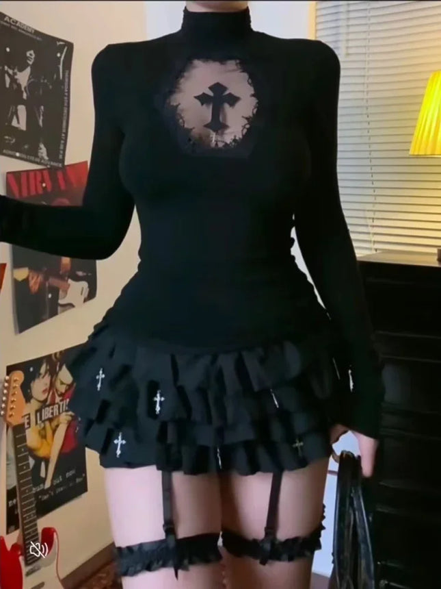 Women's Gothic Cross Turtleneck Top