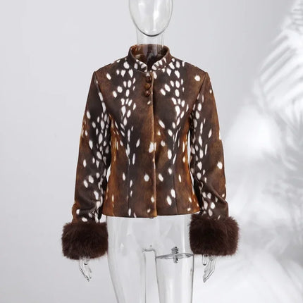 Women's Leopard Print Fur Jacket