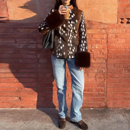 Women's Leopard Print Fur Jacket