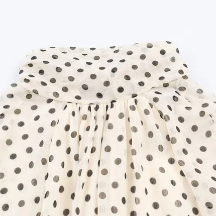 Polka Dot High-Collar Blouse