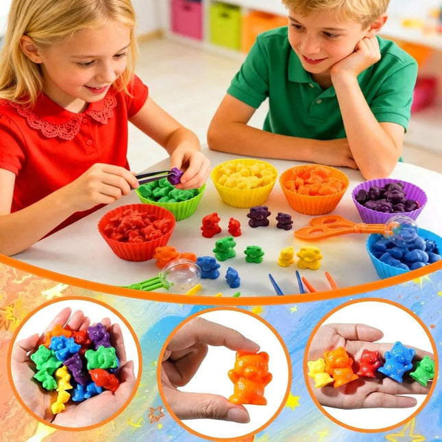 Colorful Counting Bears Sorting Set with Cups and Tweezers