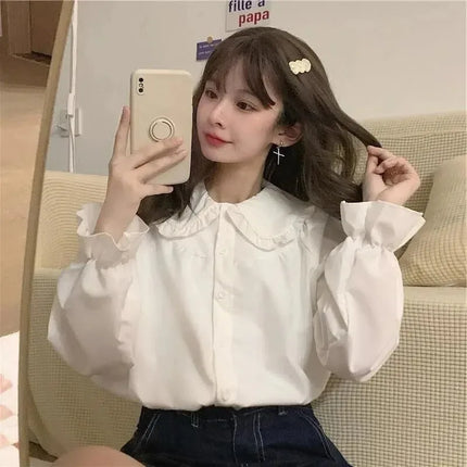 Vintage White Long-Sleeve Blouse