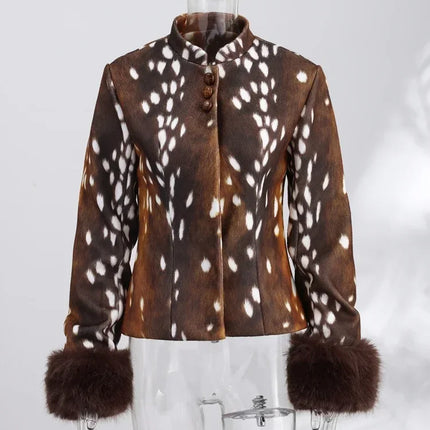 Women's Leopard Print Fur Jacket