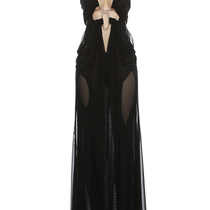 Chain Halter Backless Evening Gown