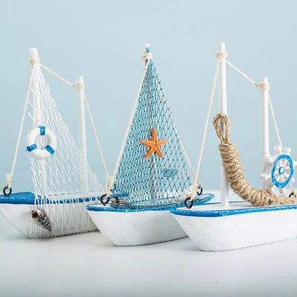 Mini Blue Wooden Sailboat Decoration