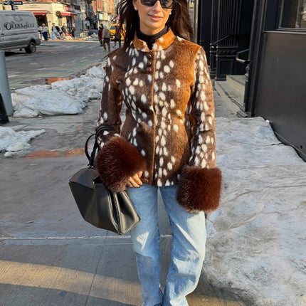 Women's Leopard Print Fur Jacket