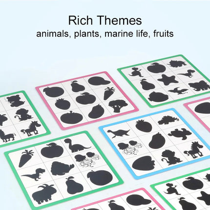 Wooden Shape Matching Puzzle with Animal and Fruit Cards