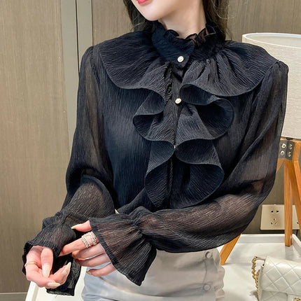 Women's White Ruffle Lace Blouse