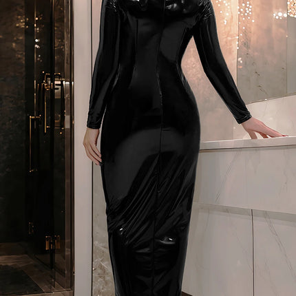 Glossy Faux Leather Bodycon Dress