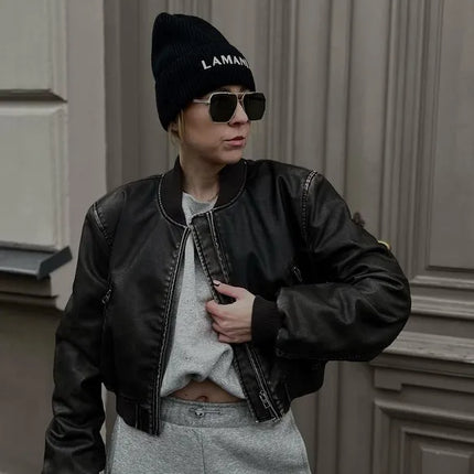 Women's Faux Leather Bomber Jacket