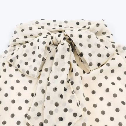 Polka Dot High-Collar Blouse
