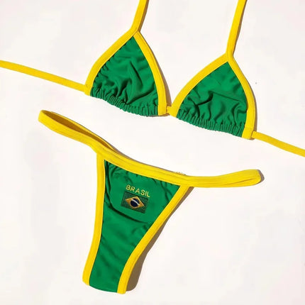 Embroidered Contrast Bikini Set