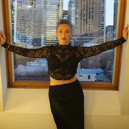 Women's Sheer Lace V-Neck Top