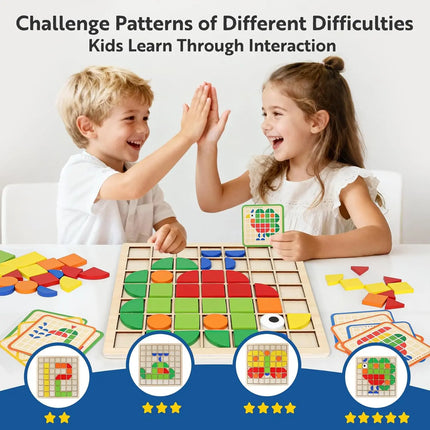 Wooden Mosaic Shape Puzzle and Color Matching Game