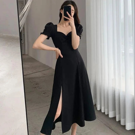 V-Neck Puff Sleeve A-Line Maxi Dress