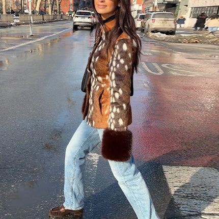 Women's Leopard Print Fur Jacket
