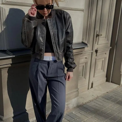 Women's Faux Leather Bomber Jacket