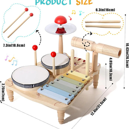 Wooden Xylophone and Drum Set