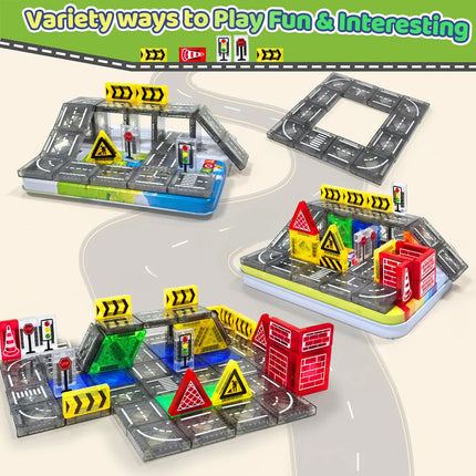 Magnetic Road Construction Blocks Set with Storage Box