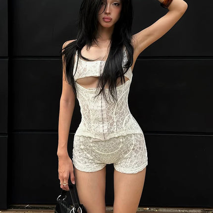 Women's Lace Patchwork Backless Romper