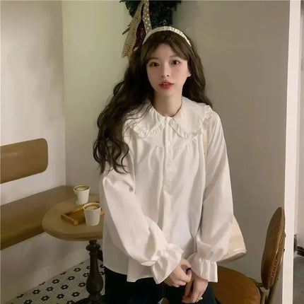 Vintage White Long-Sleeve Blouse