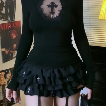 Women's Gothic Cross Turtleneck Top