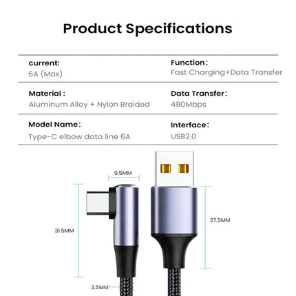 100W Right-Angle USB-C Cable