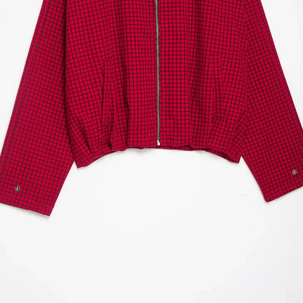 Women's Red Plaid Bomber Jacket