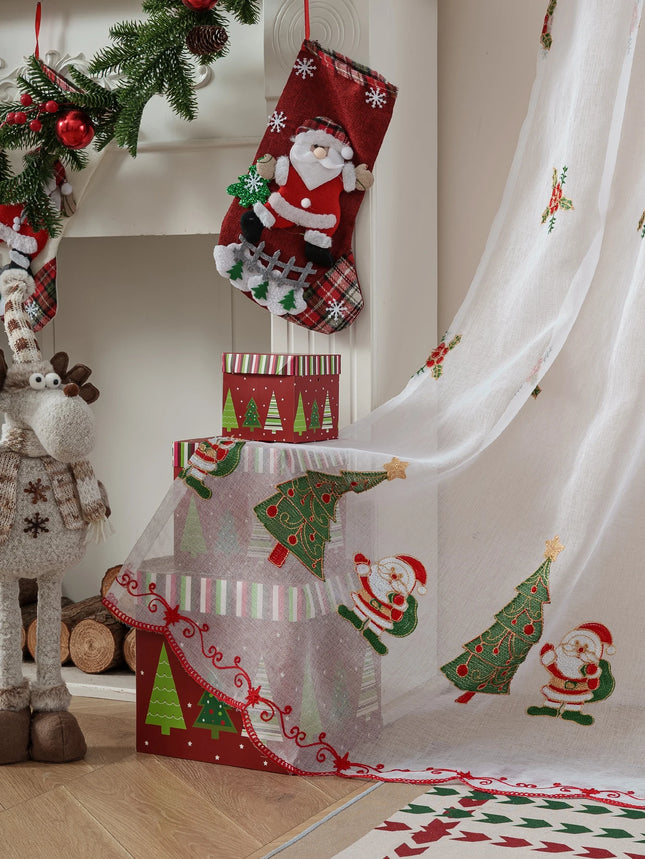 Christmas Santa Claus Embroidered Sheer Curtain