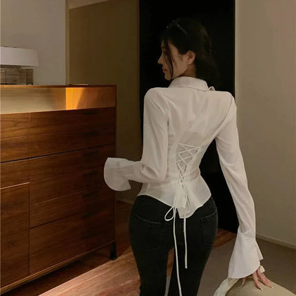 Women's White Bell Sleeve Blouse